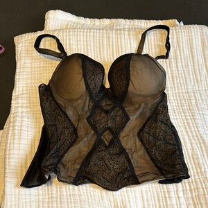 Black Lace Bra with Sheer Panels and Adjustable Straps